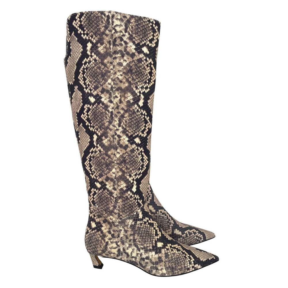 Gianni Bini Boots Women 8.5M Brown Leather Snakeskin Kitten Heel Pointed Toe